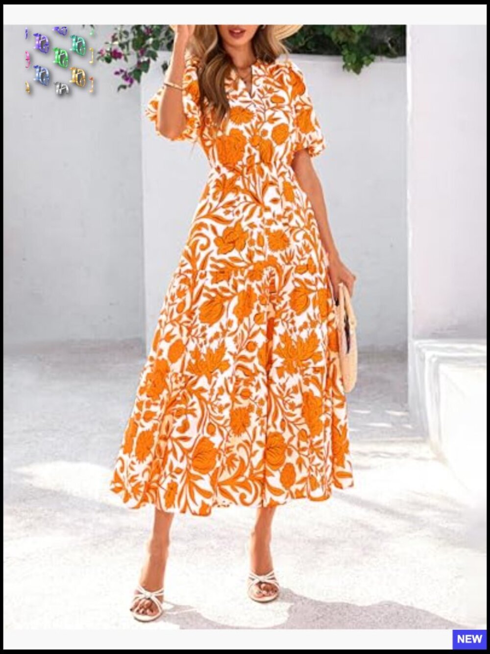 Boho Floral Maxi Dress Puff Sleeve V Neck Tiered Ruffle Summer Casual Chic - Picture 3 of 7